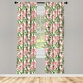 thumbnail image 4 of Ambesonne Peony Window Curtains, Pink Vintage Vintage Flower, Each 28" W x 63" L, Pink Olive Green, 4 of 4