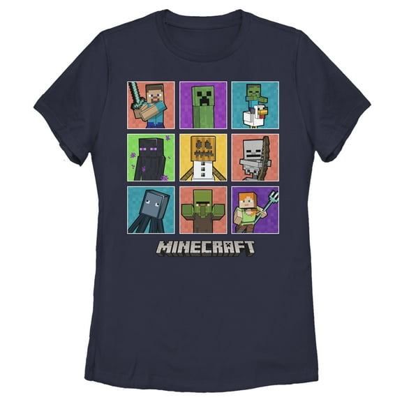 Women's Minecraft Character Boxes Graphic Tee Navy Blue Small