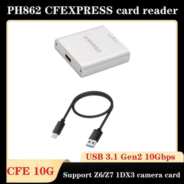 Lector de Tarjetas CFexpress CFE PH862 + Kit de Cable Tipo a A Tipo C Lector de Tarjetas USB3.1 GEN 2 10Gbps para Tarjetas de CáMaras Z6/Z7 1DX3