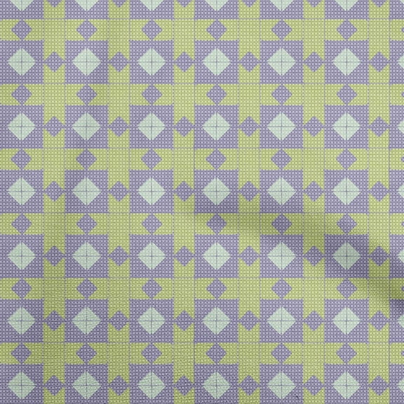 oneOone Polyester Spandex Light Green Fabric Geometric Tile Diamond With Cross Dress Material Fabric Print Fabric By The Yard 56 Inch Wide