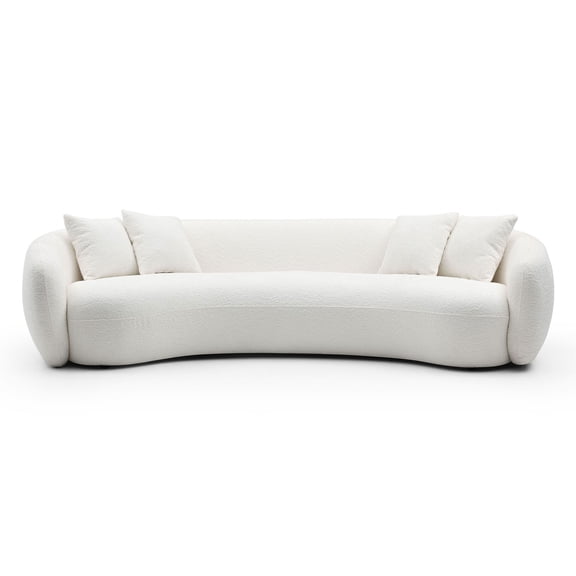 Kevinplus 5 Seater Sofa Sectional, Leisure Couch Curved Sofa Teddy Fleece, White, 102 Inch