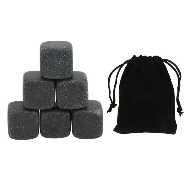 Juego de piedras de basalto para whisky con bolsa de almacenamiento para whisky, coñac, vino, bebidas, rocas de whisky refrescantes reutilizables para regalo, juego de 6 piezas