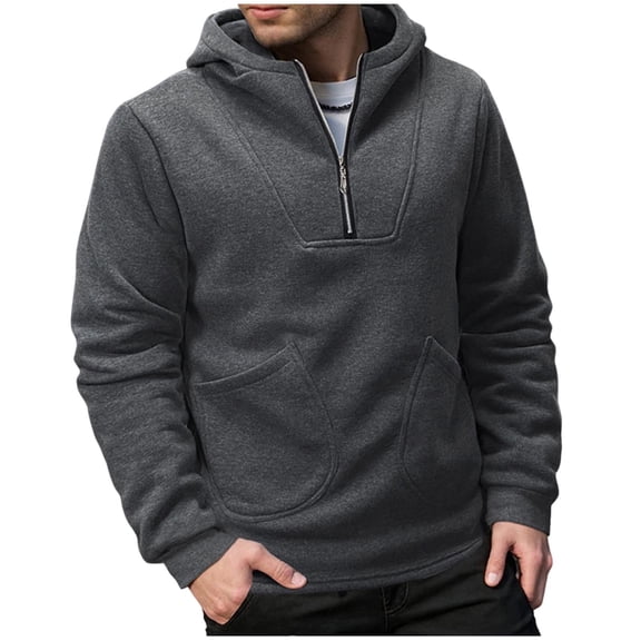 ZCFZJW Mens Casual Cotton Hoodies Lightweight Fall Winter Quarter Zip Long Sleeve Hooded Pullover Sweatshirts with Multi-Pockets Dark Gray M