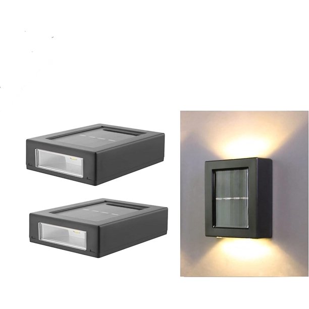 2 luces LED solares de pared que iluminan hacia arriba y hacia abajo Lámpara con sensor de luz solar para exteriores Ip65 Decoración moderna de estilo nórdico a prueba de agua para el jardín