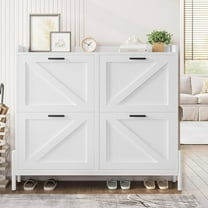 LL Farmhouse Shoe Storage Cabinet with 4 Flip Drawers, Freestanding Shoe Organizer with Adjustable Shelf for Entryway, Narrow Shoe Rack Cabinet for Hallway, Living Room, White