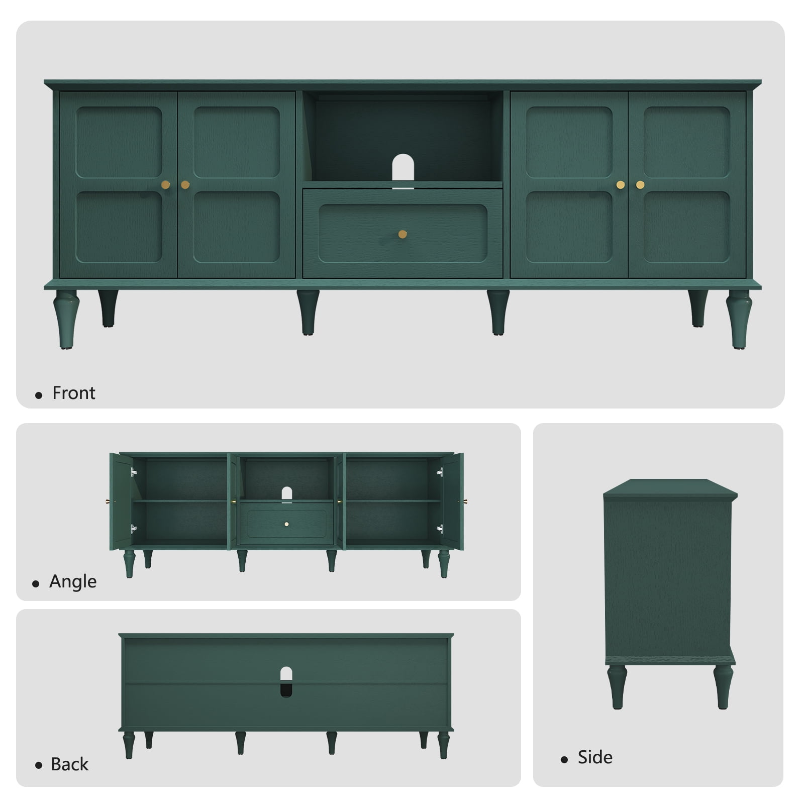 67" Mid-Century TV Stand for TVs up to 75 " , Retro Entertainment Center with Storage Cabinets and Drawers, Green