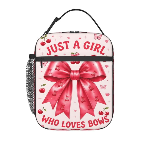 Pink Bow Lunch Bag Reusable Thermal Lunch Box with Handle for Women and Men