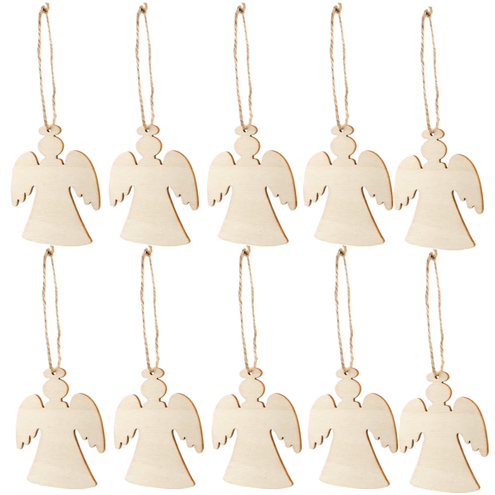 10 Pcs Angel Shape Wooden Ornaments Christmas Hanging Embellishments