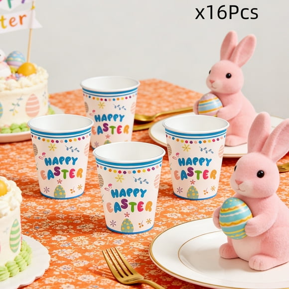 BAOPAI Gobelets en Papier Jetables de Pâques, Lot de 16 - Gobelets Durables pour Boissons Chaudes et Froides, Idéals pour les Célébrations de Pâques et l'Usage Quotidien