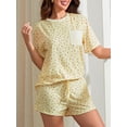 thumbnail image 4 of Elippeo Women's 2 Piece Lounge Set Short Sleeve Crewneck Floral Tops Drawstring Shorts Sleepwear Sets, 4 of 8