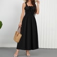 thumbnail image 2 of Vestido Sexy para las Mujeres de Color Sólido sin Mangas Elasticidad Retractar Cintura Plegado, Camisola Largo Maxi Vestido, 2 of 9