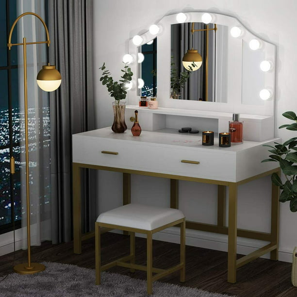 47"Large Vanity Set with Tri-Folding Lighted Mirror ...