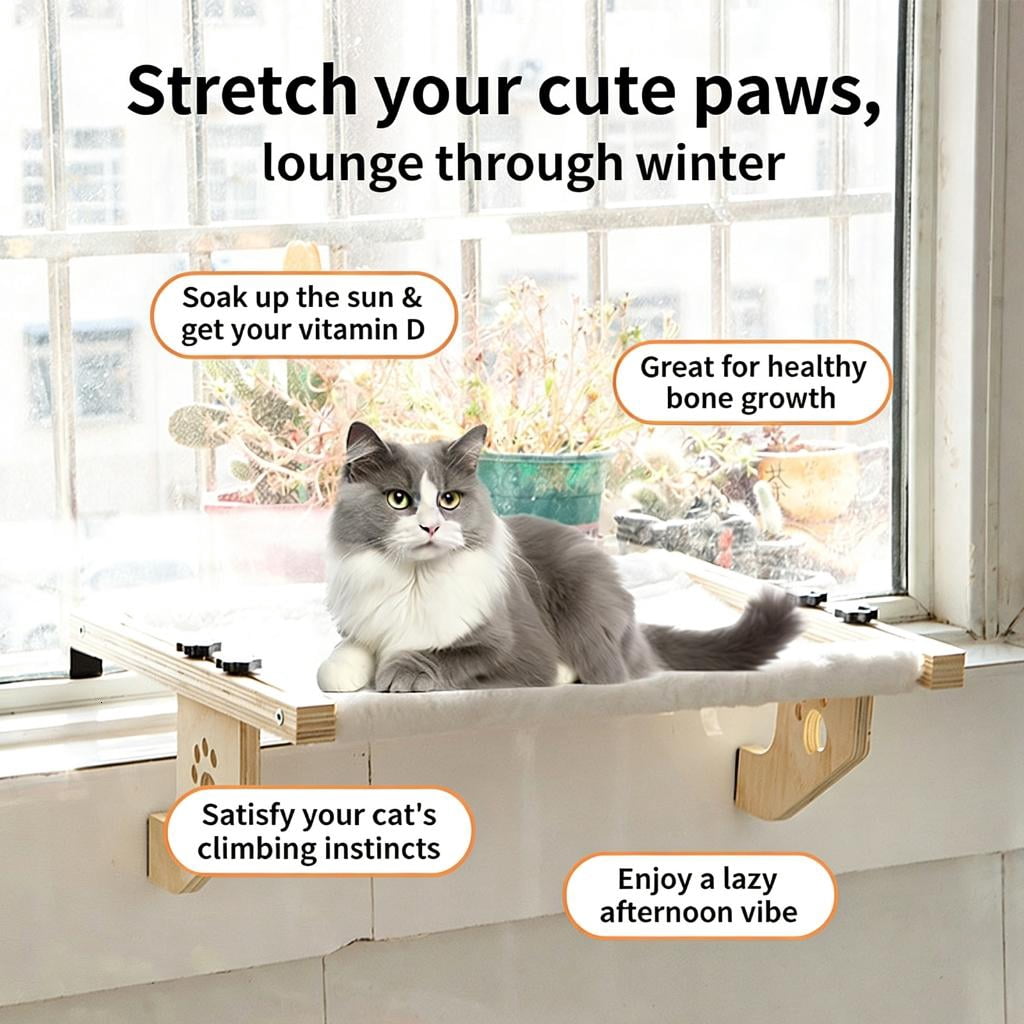 Giaone Home Window Mounted Cats Hammock Bed with Wood Frame And Plush Cotton Pad And Pet Sun Bath Bed