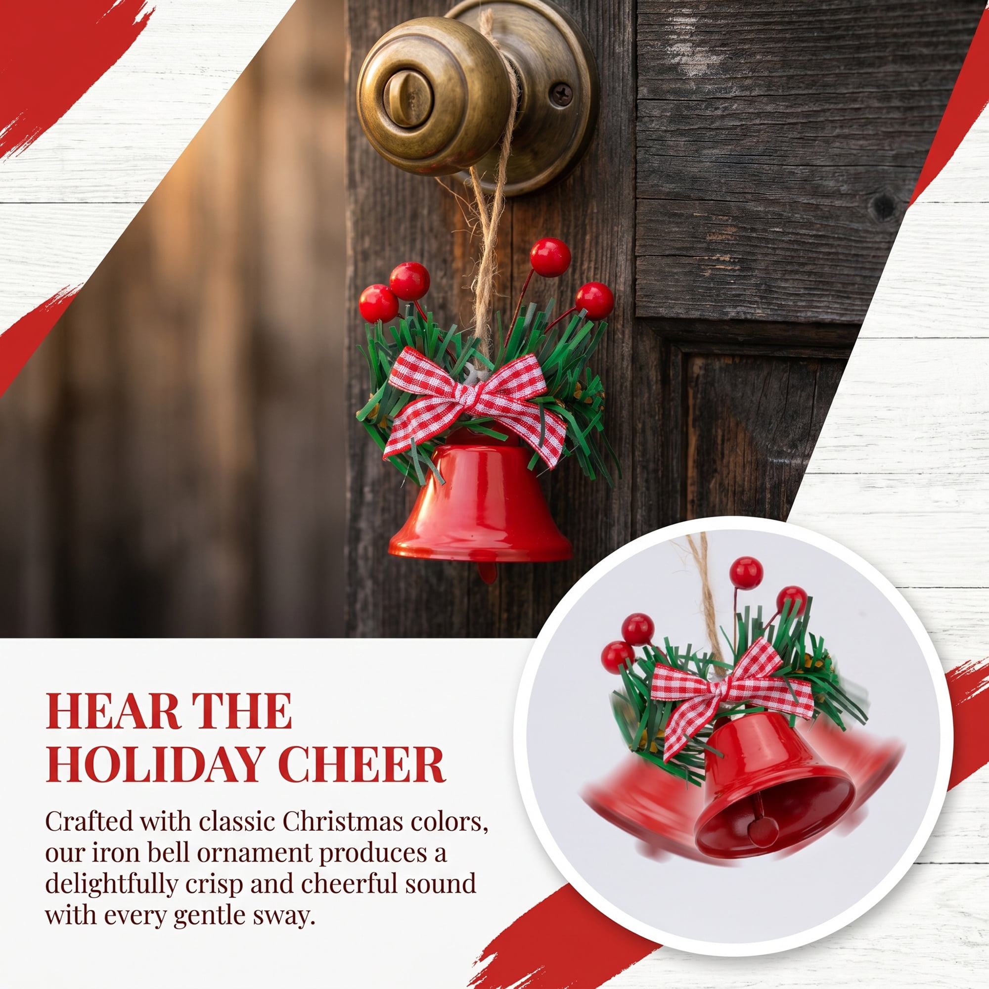 Unique Bargains 10Pcs Christmas Ornaments Rustic Iron Bells Red 1.8"L x 1.8"W x 5.3"H