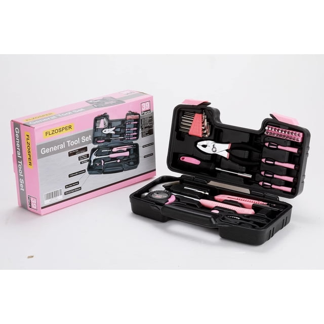 Ensemble d'Outils Général 39 Pcs - Kit d'Outils à Main Essentiel pour la Maison avec Boîte de Rangement Portable (Rose)