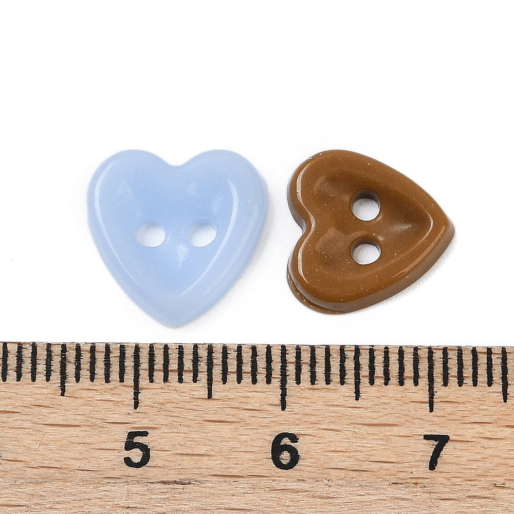 2-Hole Glass Buttons Heart Mixed color 11.5x12x2.5mm Hole: 1.6mm DIY