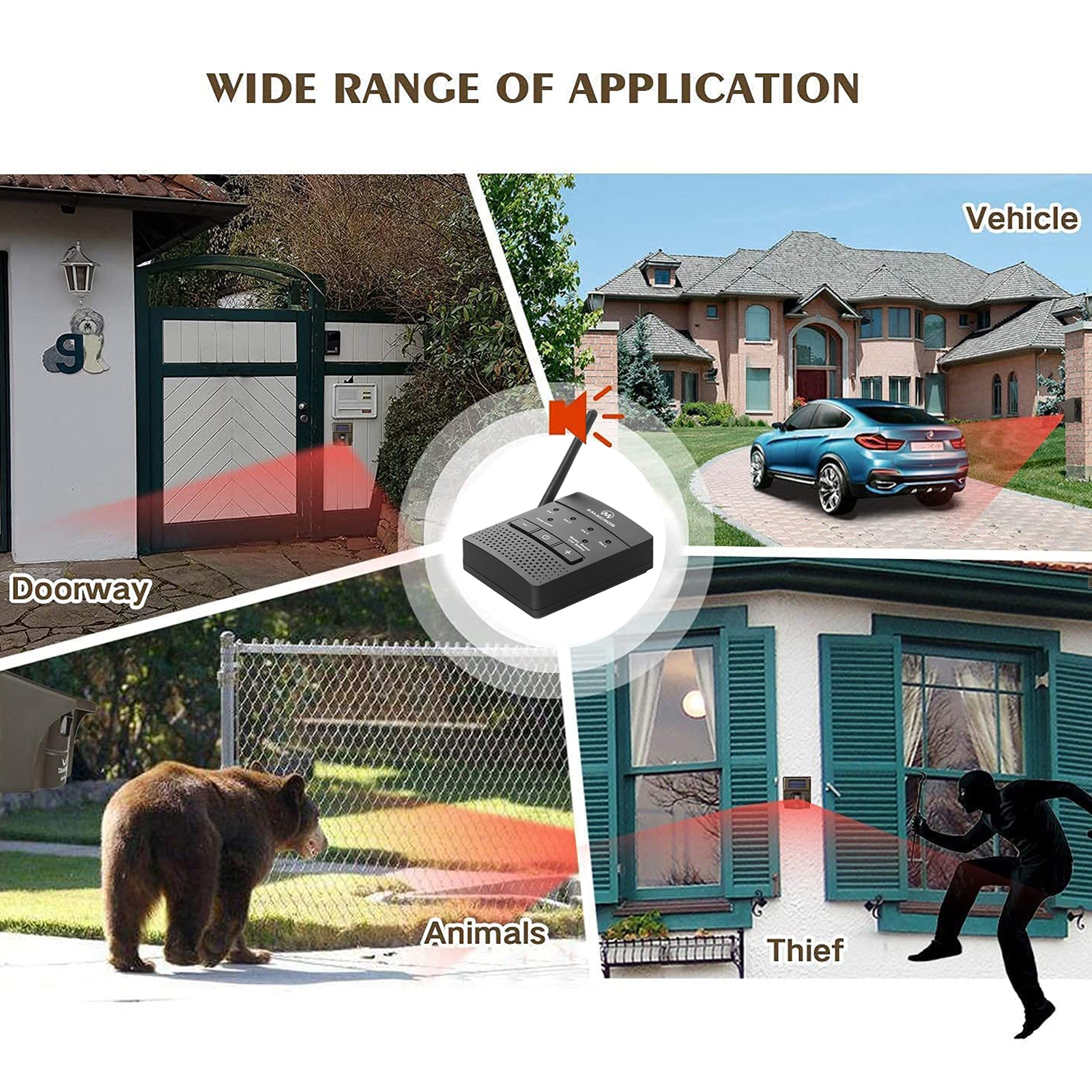 1/2 Mile eMACROS Driveway Alarm Wireless Sensor System & Driveway Sensor Alert System Weatherproof Security Outdoor Motion Sensor & Detector (1 Base 2 Sensors)
