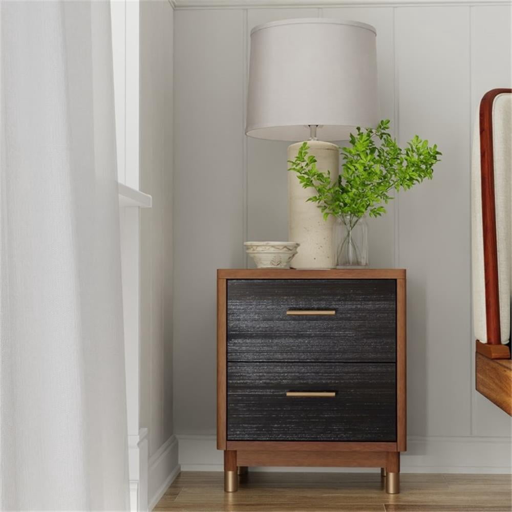 Alpine Furniture Belham 2 Drawer Wood Nightstand in Dark Walnut (Brown)