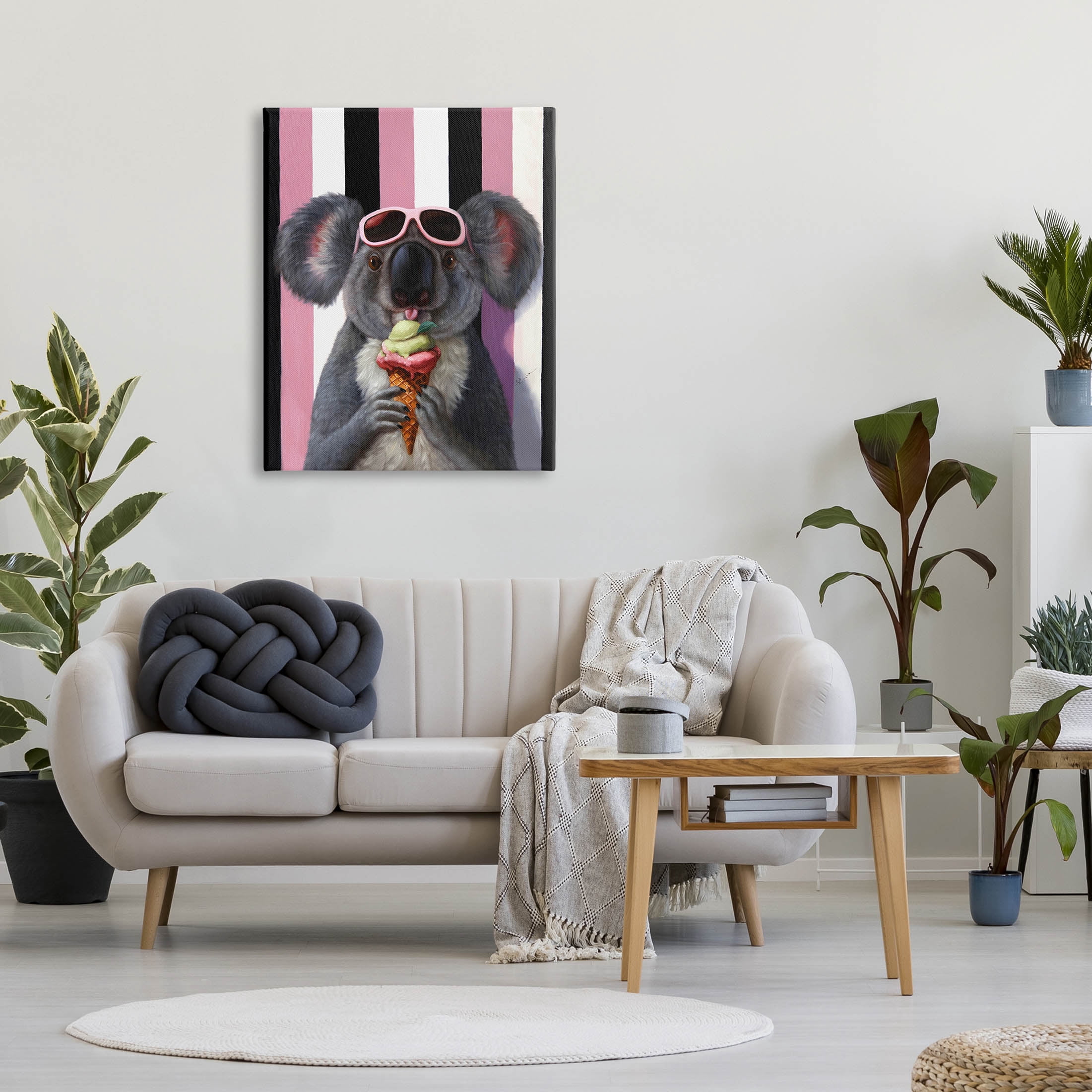 Stupell Industries Happy Koala Ice Cream Stripes Painting Gallery Wrapped Canvas Print Wall Art, Design by Lucia Heffernan