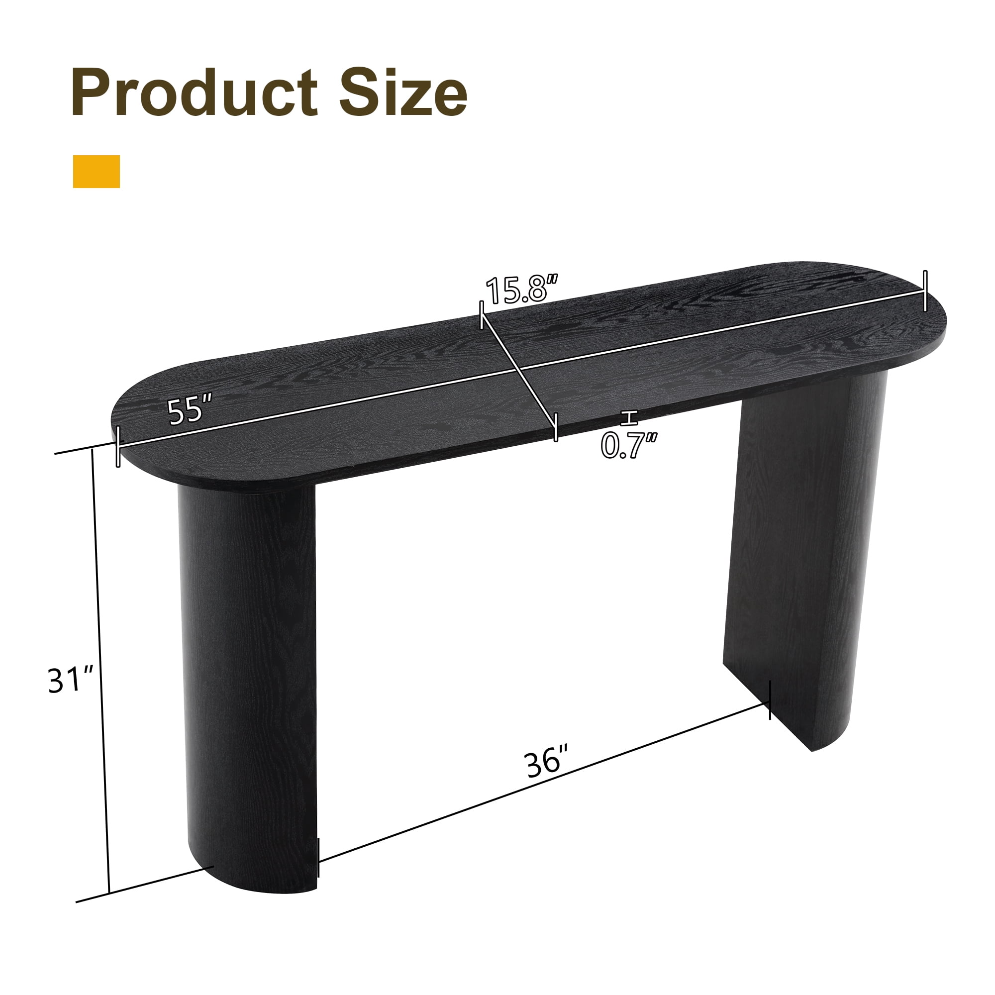 Alvantor Console Table with Curved Matte Black Wood Grain for Entryway, 55" x 15.8"
