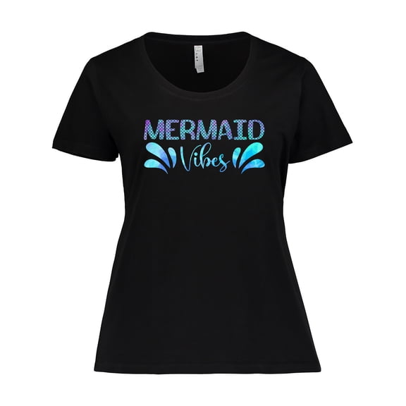 Inktastic Mermaid Vibes Text in Blues Women's Plus Size T-Shirt