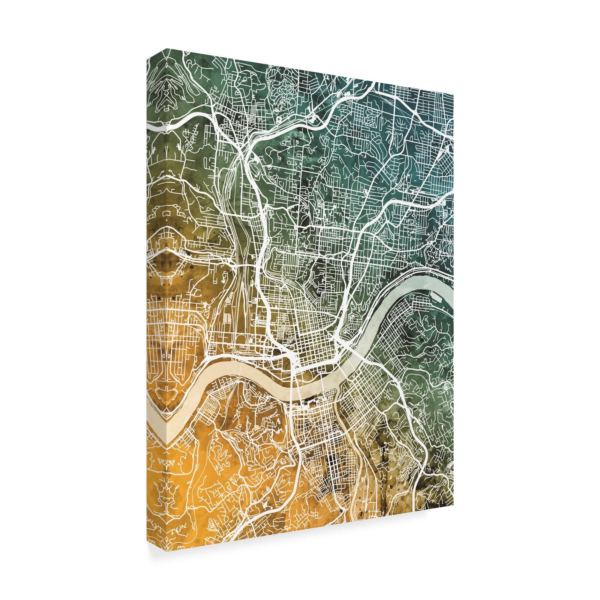 Trademark Fine Art 'Cincinnati Ohio City Map Teal Orange' Canvas Art by Michael Tompsett
