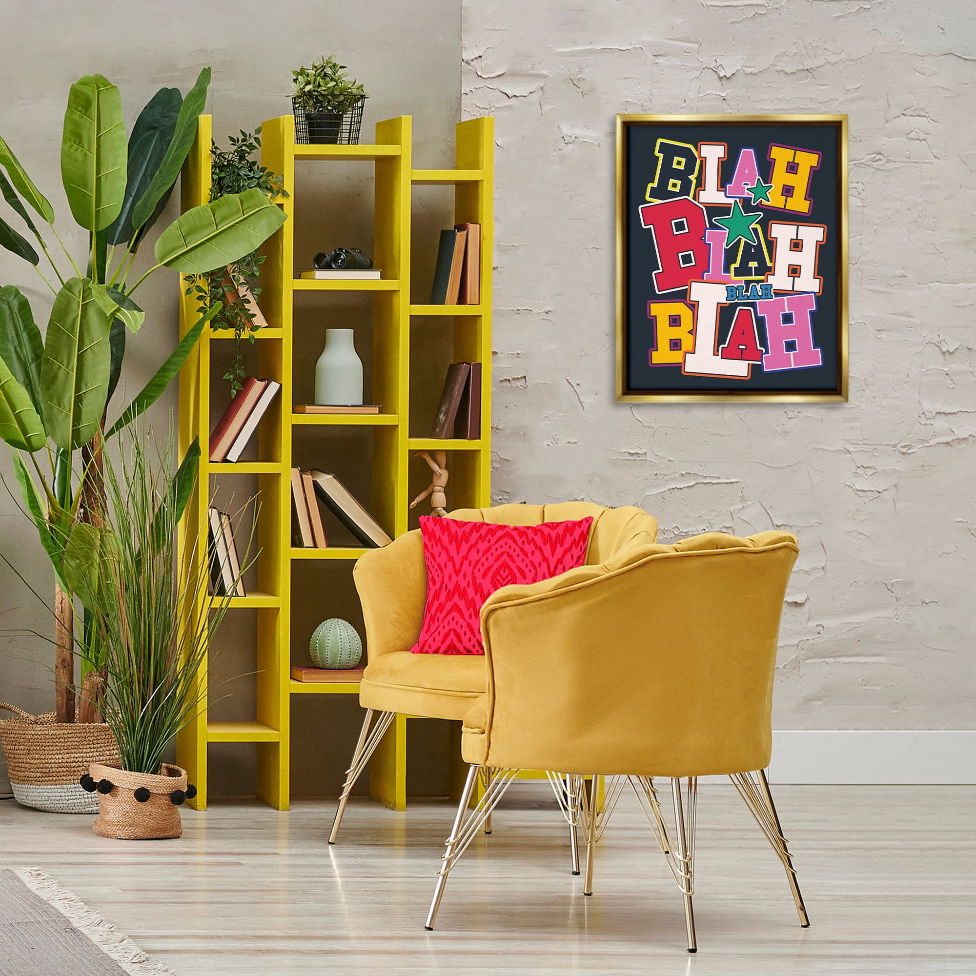 Stupell Industries Bold Blah Blah Text Text & Numbers Painting Gold Floater Framed Canvas Art Print Wall Art, 17 x 21