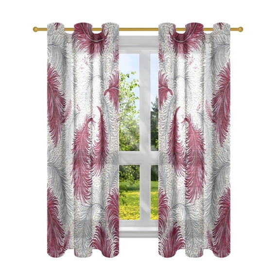 Elegant Feather Design Semi Sheer Curtains for Living Room Bedroom Set of 2 Insulated Window Drapes