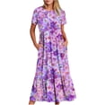 thumbnail image 2 of gljltg Women's Casual Flower Print Tiered Maxi Dress with Pockets, Polyester Spandex Lightweight Breathable Summer Winter, Beach Travel Work Party Outfit, Easy Care Washable, 2 of 6