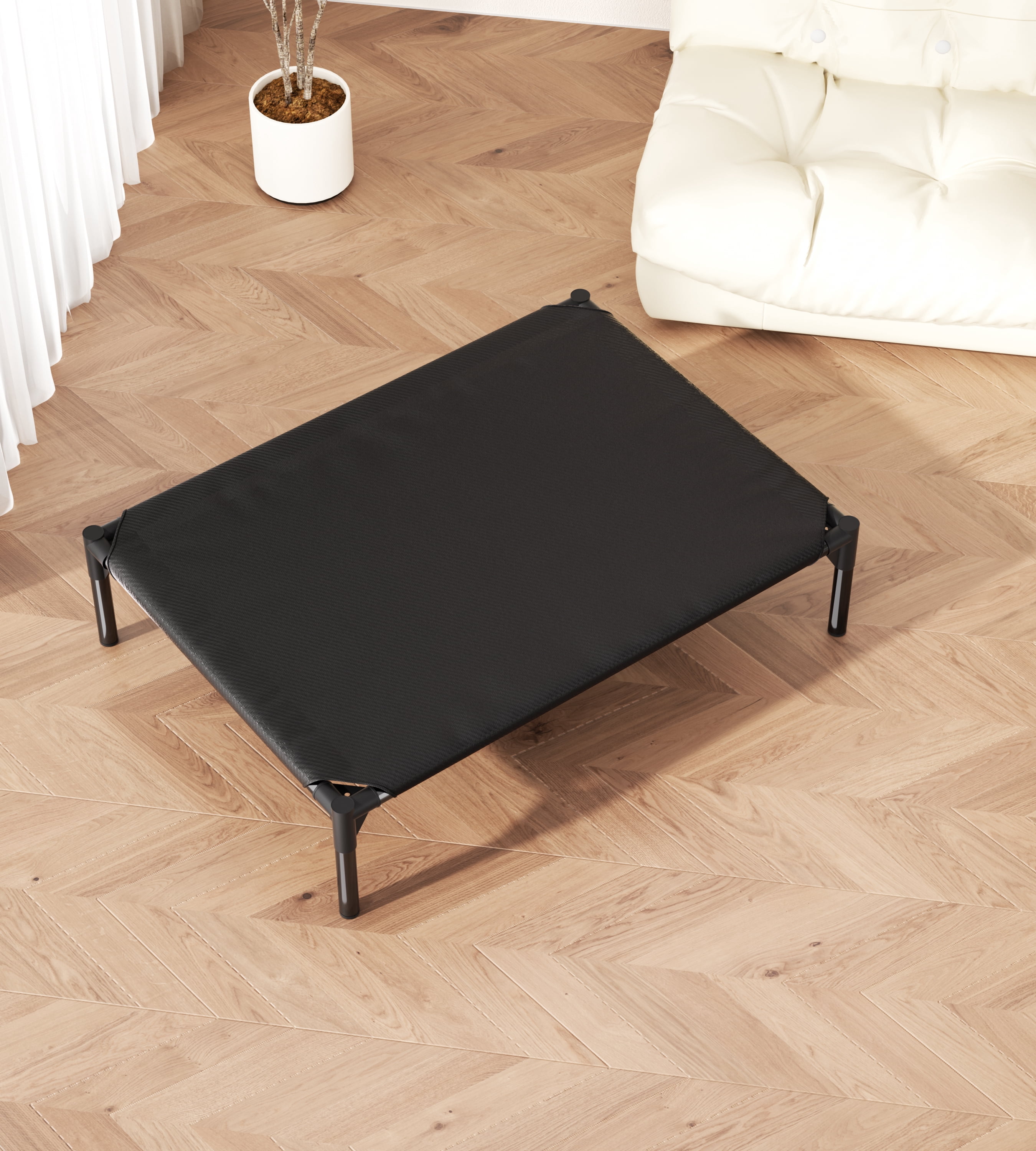 Elevated Dog Bed for Large Dogs, Raised Dog Cot Fits Up to 120 LBs, Heavy Duty Pet Cots with Durable Supportive Teslin Recyclable, Indoor & Outdoor Pet Bed, Black/L