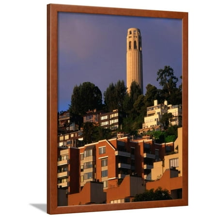 Apartment Buildings with Coit Tower Behind, San Francisco, USA Framed Print Wall Art By John Elk