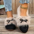 thumbnail image 2 of Rokment Womens Winter Snow Boots Fashion Bow Suede Fuzzy Slip on Ballet Flat Dress Walking Loafers Cozy Ankle Booties for Bride Wedding Black Size 6, 2 of 7