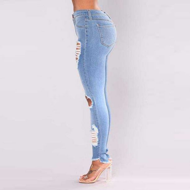 Women Slim Ripped Hole Plus Size Gradient Long Jeans Denim Regular