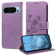 thumbnail image 2 of Compatible with Google Pixel 9 Pro XL Wallet Case with Card Holder & Cash Slot [RFID Blocking],Wallet Wristlet Pressed Butterfly Flower PU Leather Magnetic Flip Folio Cover for Women Men,Purple, 2 of 11