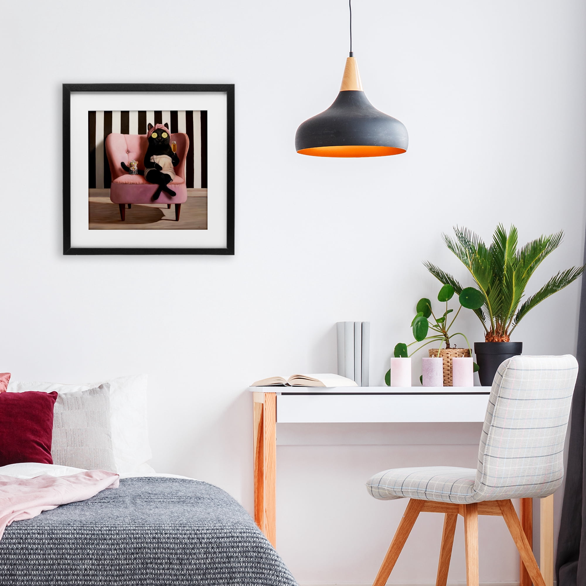 Stupell Industries Pamper Party Cat Black Framed Print Under Glass, design by Lucia Heffernan