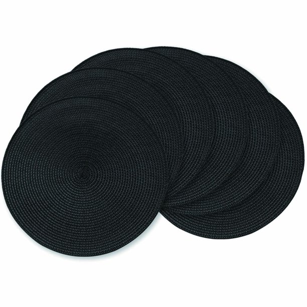 Black Placemats Set of 6 Table Mats for Dining Tables Woven Washable