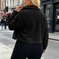 thumbnail image 6 of ClodeEU Women's Lapel Long Sleeve Button Down Cropped Corduroy Jacket,Casual Loose Coat Black,Women's Plus XXL, 6 of 9