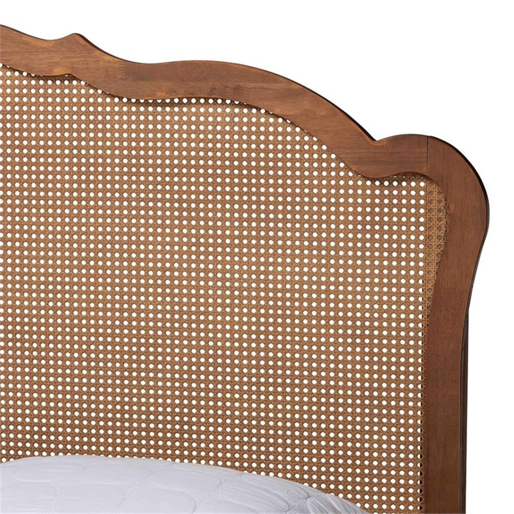 Baxton Studio Camden Walnut Brown Wood and Rattan King Size Platform Bed