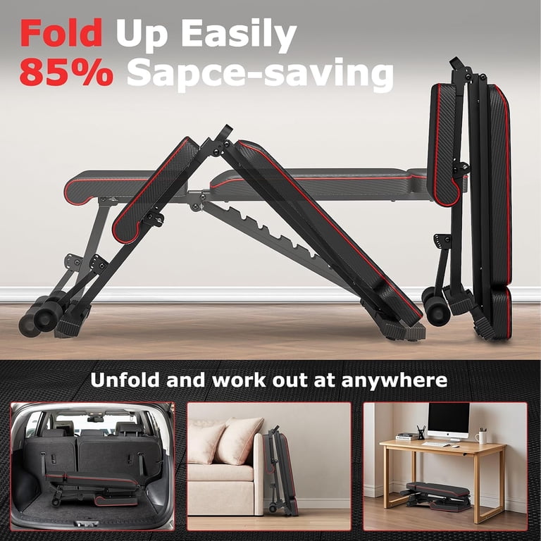 Foldable Weight Bench 800LBS, Adjustable Workout Bench with 10 Backrest ...