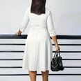 thumbnail image 4 of MORTTIC Women's Elegant Criss Cross V-Neck A-Line Dress with Waist Belt Ruched Hem Office Casual Chic White S, 4 of 10