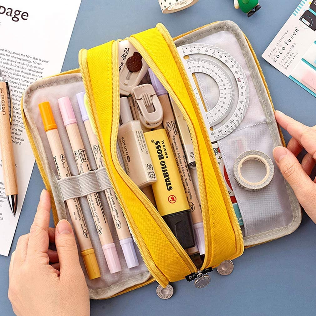 Trousse Scolaire Grande Capacité 3 Compartiments Avec Équerre