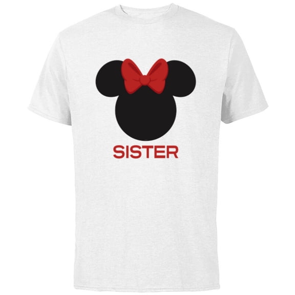 Disney Minnie Mouse Red Bow Icon Sister Family- Short Sleeve Cotton T-Shirt for Adults - Customized-White