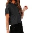 thumbnail image 2 of Short Sleeve Summer Women Solid Color Drop Crop Shirt Tops, 2 of 4