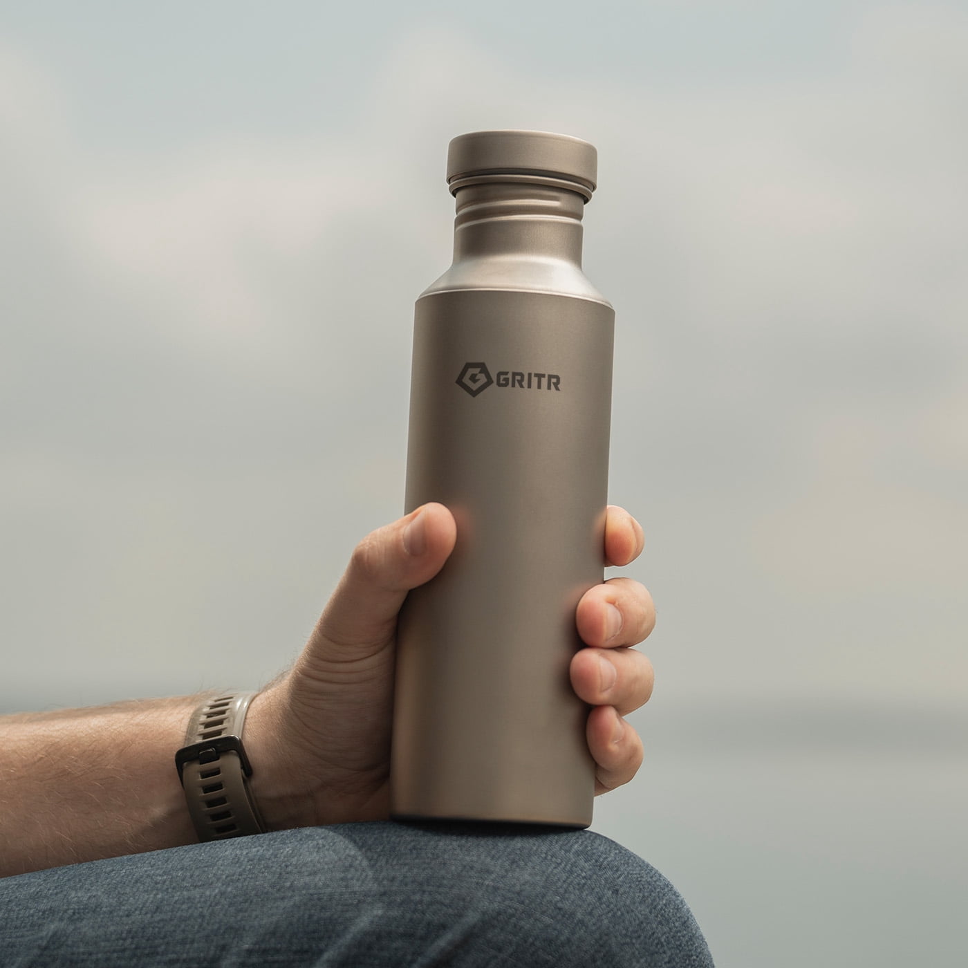 GRITR Titanium Ultralight Leakproof Reusable Sport Water Bottle, 24 fl oz