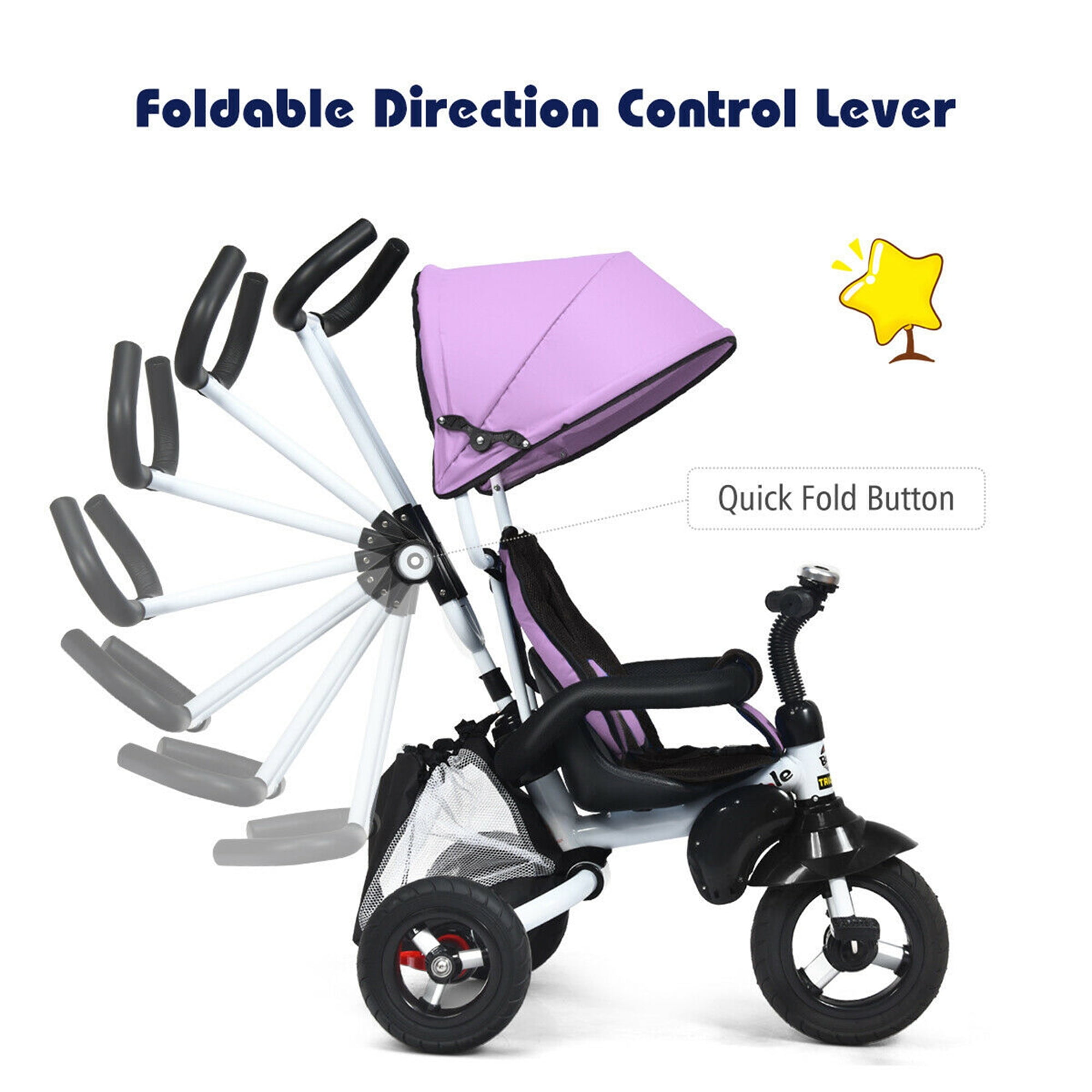Gymax 6 In 1 Kids Baby Stroller Tricycle Detachable Learning Toy Bike w Canopy Bag
