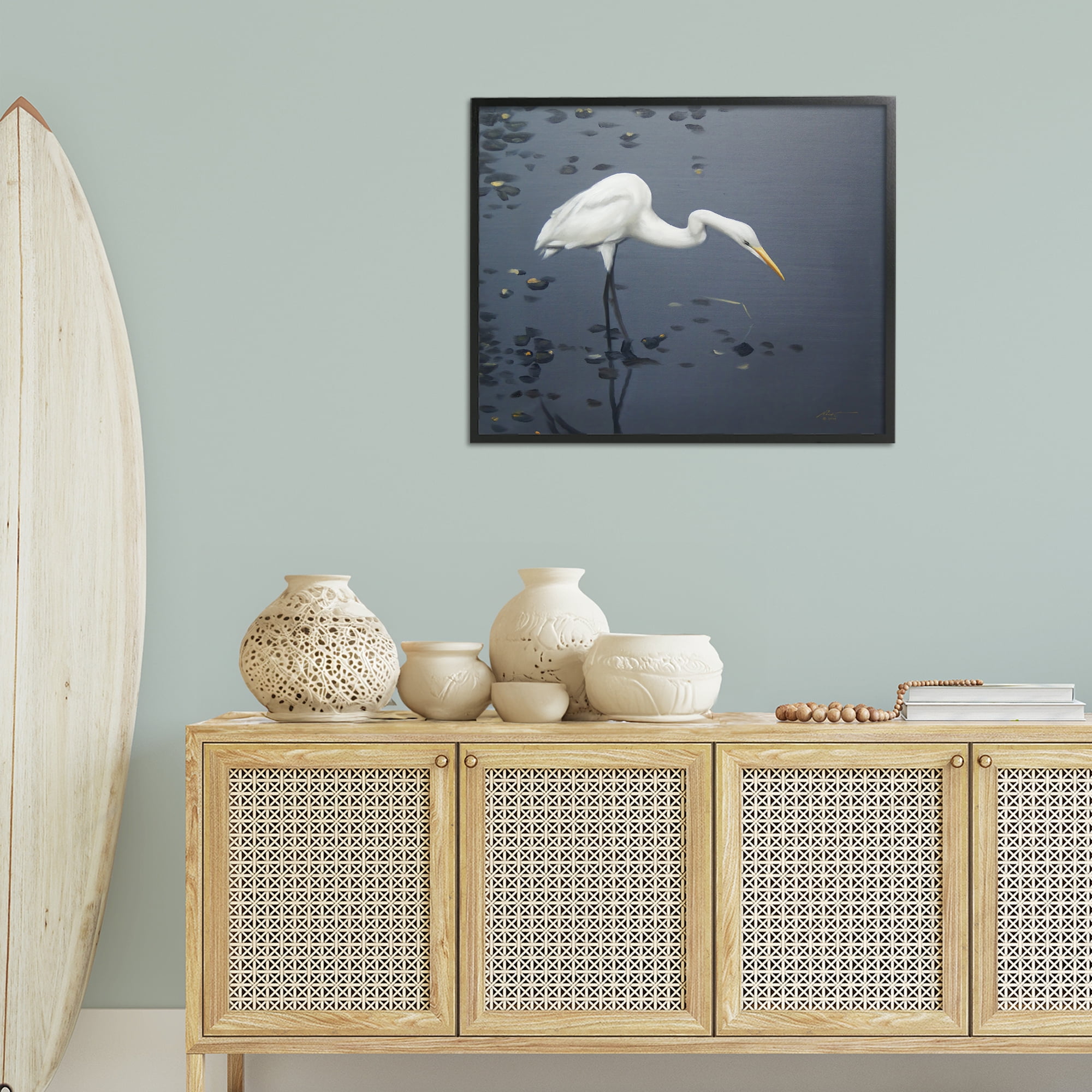 Stupell Industries Graceful Egret in Lake Animals & Insects Painting Black Framed Art Print Wall Art, 30 x 24