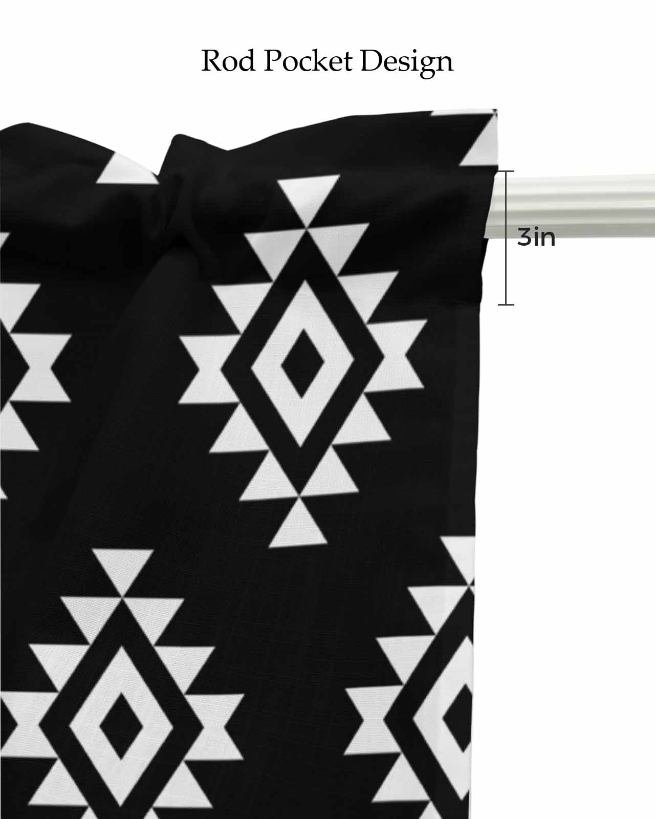 Black Boho Geometric Kitchen Valances for Windows Farmhouse Linen Window Valance Curtain for Living Room Window Treatment Retro Simple Ethnic Abstract Motifs Valance Rod Pocket Topper, 54 x 18 Inch
