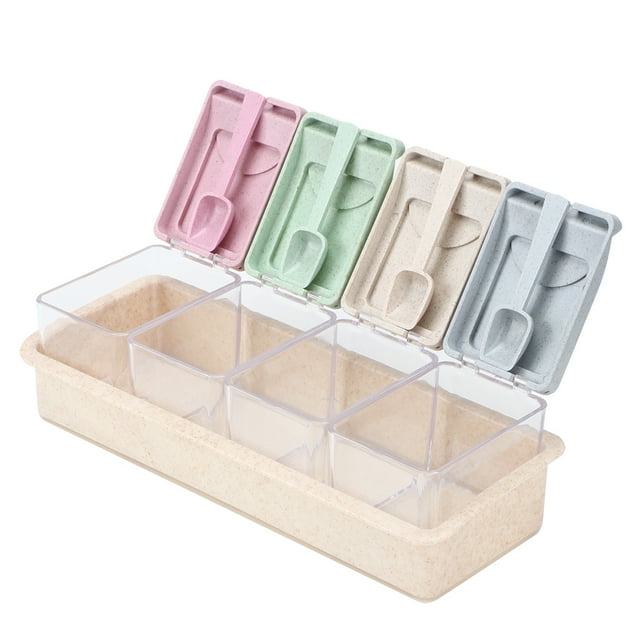Boîte à Épices, Boîte à Épices à Quatre Compartiments, Conteneur de Stockage Durable pour la Maison