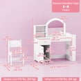 thumbnail image 3 of Qaba Kids Vanity Set with Lighted Mirror, Stool, Cabinet, Drawer, White, 3 of 10