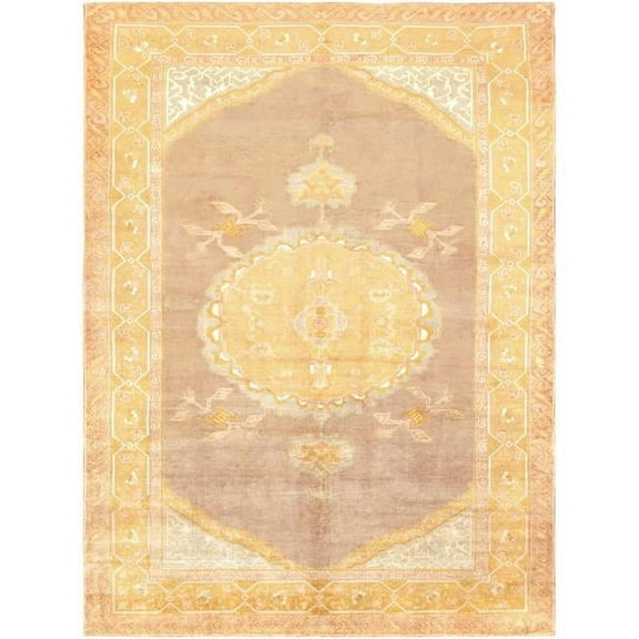 Pasargad Home Turkish 112" x 152" Hand-Knotted Lamb's Wool Area Rug in Gold